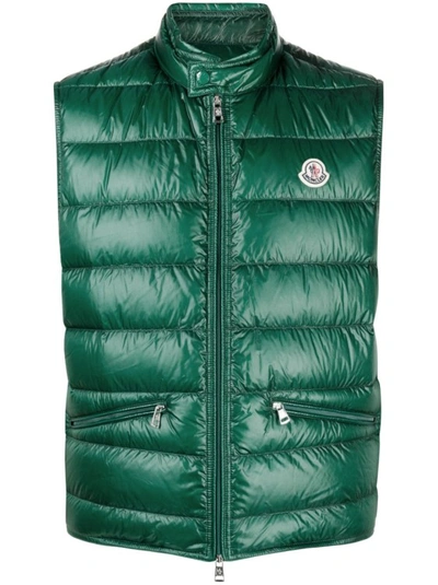 Shop Moncler Gui Quilted Vest With Logo Patch In Green