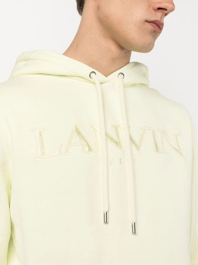 Shop Lanvin Cotton Hoodie With Embroidered Logo In Neutrals