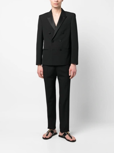 Shop Saint Laurent Straight Trousers With Marked Pleats In Black
