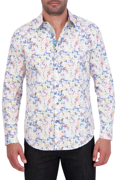 Robert Graham Box Print Cotton Button-up Shirt In White