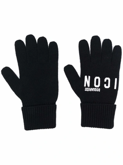 Shop Dsquared2 Black Knit Gloves Wool