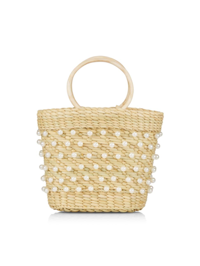 Shop Poolside Women's Mak Mini Pearl-embroidered Tote Bag In Natural