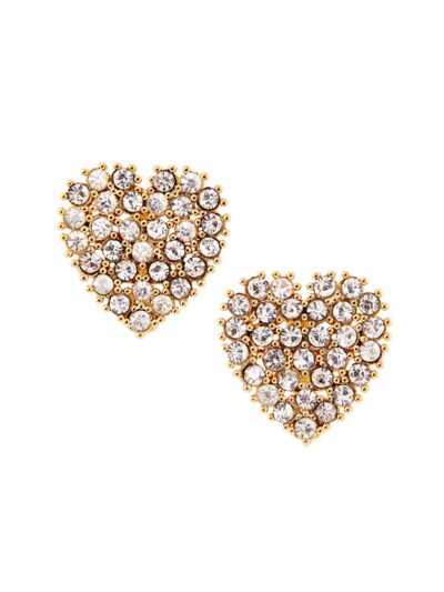 Shop Kenneth Jay Lane Women's Goldtone & Crystal Heart Stud Earrings