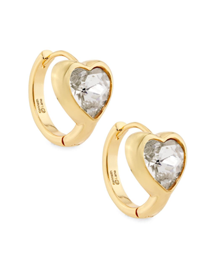 Shop Kenneth Jay Lane Women's Goldtone & Crystal Heart Huggie Hoop Earrings