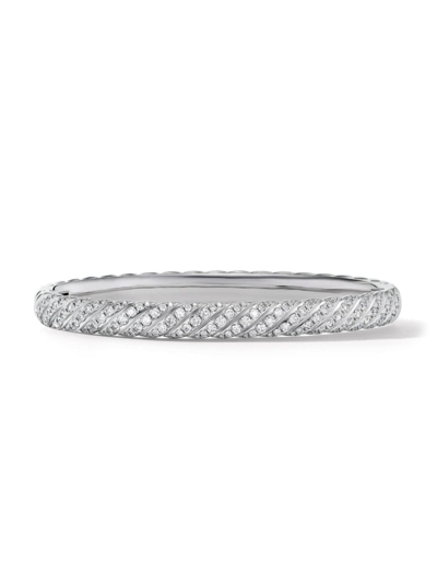 Shop David Yurman Women's Sculpted Cable Bangle Bracelet In 18k White Gold In Silver