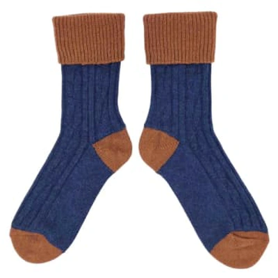 Shop Catherine Tough Cashmere Blend Socks In Navy And Saffron In Blue