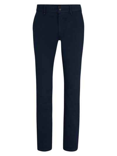 Shop Hugo Boss Men's Slim-fit Trousers In Stretch-cotton Satin In Dark Blue