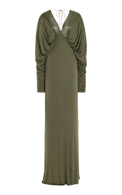 Shop Atlein Draped Jersey Gown In Green