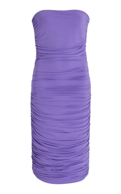 Shop Michael Kors Ruched Jersey Midi Dress In Purple