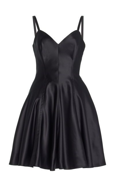 Shop Marina Moscone Satin Mini Swing Dress In Black