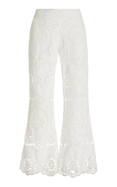 Shop Zimmermann Lexi Flared Lace Linen Pants In Ivory