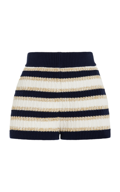 Shop Cara Cara Noelle Striped Metallic-cotton Knit Shorts In Navy