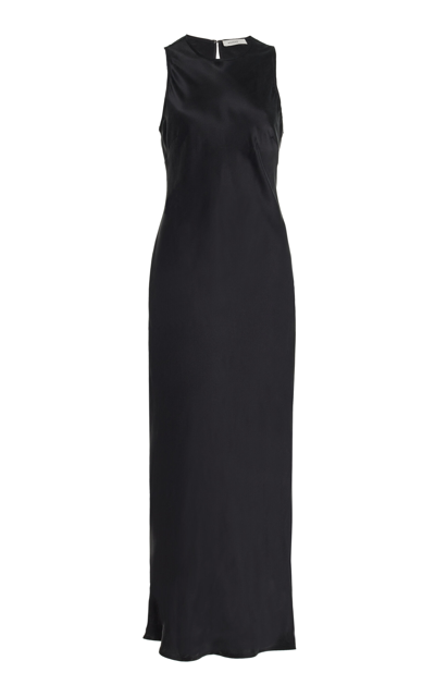Asceno Valencia High-neck Silk-satin Maxi Dress In Black