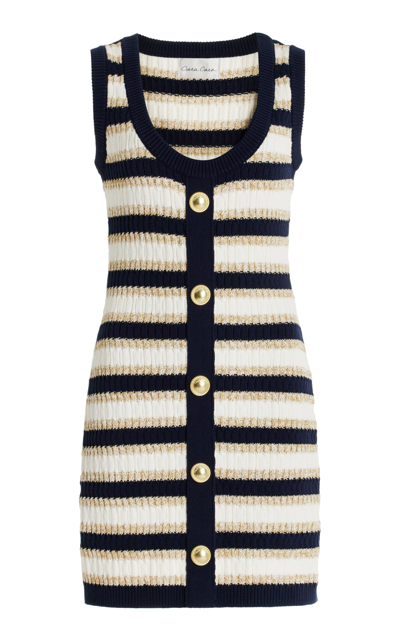 Shop Cara Cara Nicole Striped Metallic-cotton Knit Mini Dress In Navy