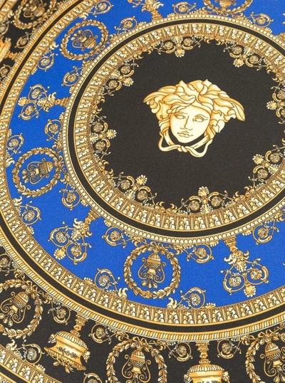Shop Versace Gold, Black And Blue Pillow In Silk And Synthetic Fibers With Baroque Print In Not Applicable