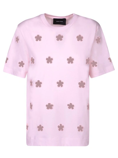 Shop Simone Rocha T-shirt With Floral Cut-out Detail In Cotton In Pink