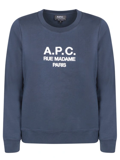 Shop Apc Round Neck Sweatshirt With Printed Logo In Blue
