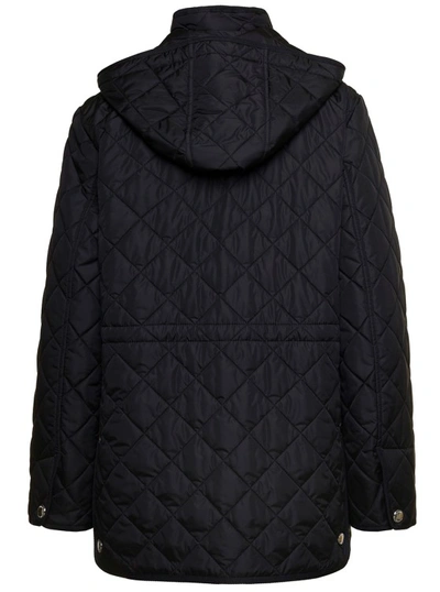 Shop Burberry Black Long Down Jacket With Quilted Texture And Button Fastening In Nylon