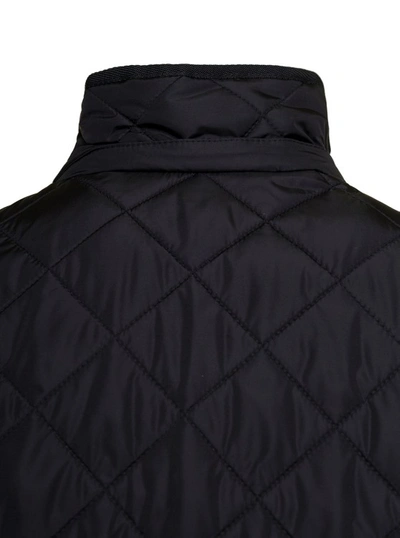 Shop Burberry Black Long Down Jacket With Quilted Texture And Button Fastening In Nylon