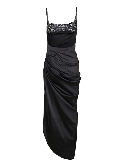 Shop Jacquemus Long Asymmetric Lingerie Dress In Black