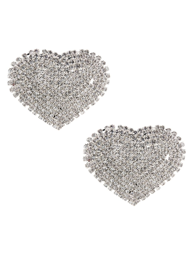 Shop Kenneth Jay Lane Women's Silvertone & Crystal Pavé Heart Earrings