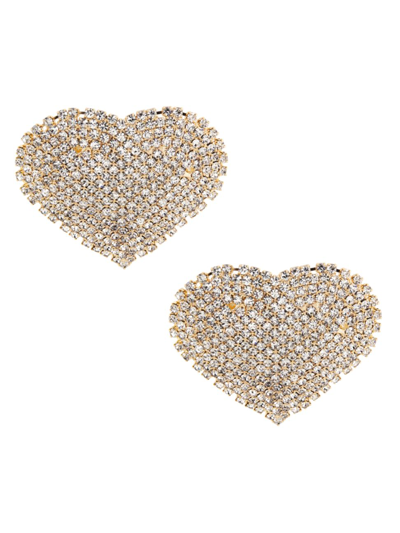 Shop Kenneth Jay Lane Women's Goldtone & Crystal Heart Pavé Earrings