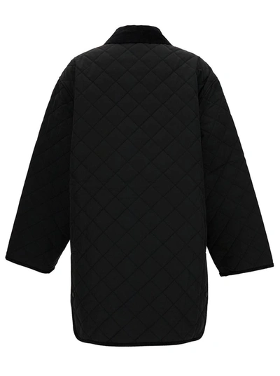 Shop Totême Black Jacket With Collar And Oversized Pockets In Quilted Fabric Woman