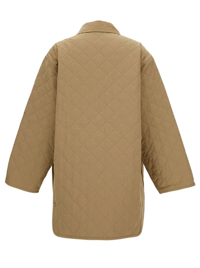 Shop Totême Beige Jacket With Collar And Oversized Pockets In Quilted Fabric Woman