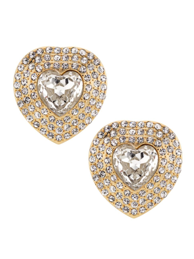 Shop Kenneth Jay Lane Women's Goldtone & Crystal Pavé Heart Earrings