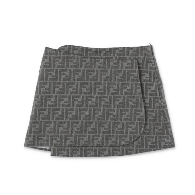 Shop Fendi Kids Allover Ff Logo Flannel Skirt In Grey