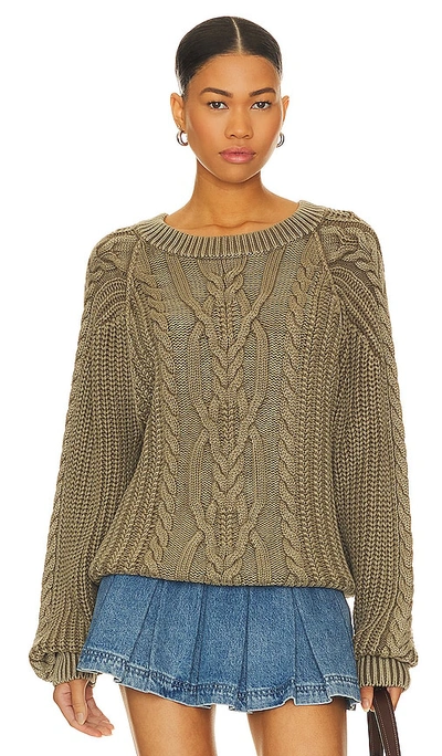 Shop Free People Frankie Cable Sweater In Olive Stone