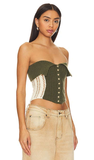 Jaded London Knit Strapless Corset Top In Olive, Women's At Urban Outfitters