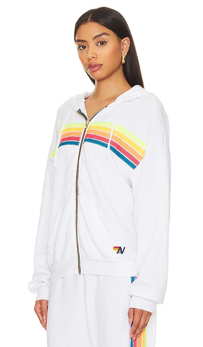 Shop Aviator Nation 5 Stripe Zip Relaxed Hoodie In White & Neon Rainbow