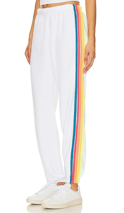 Shop Aviator Nation 5 Stripe Sweatpants In White & Neon Rainbow