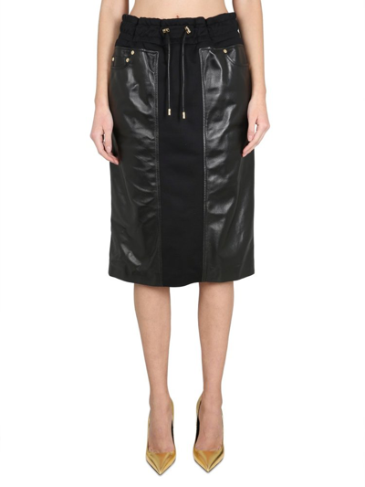 Shop Tom Ford Drawstring Leather Midi Skirt In Black