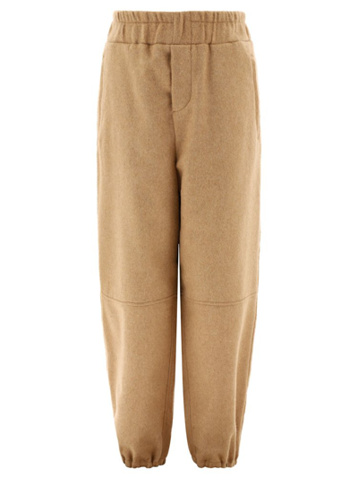 Shop Fendi Kids Flannel Trousers In Beige
