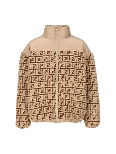 Shop Fendi Kids Ff Logo Down Jacket In Beige