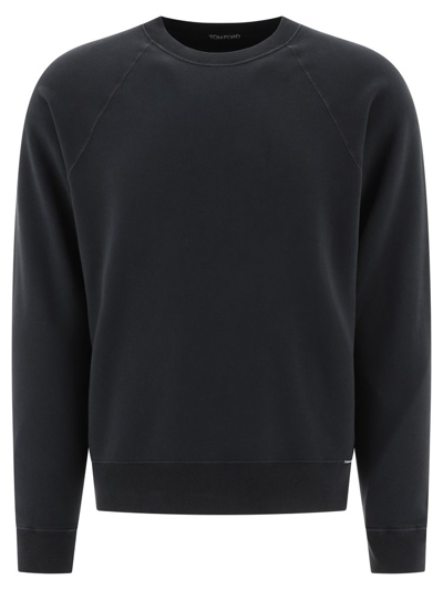 Shop Tom Ford Logo Tag Crewneck Sweatshirt In Black