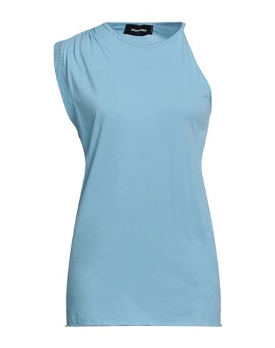 Shop Dsquared2 Woman Top Azure Size L Cotton In Blue