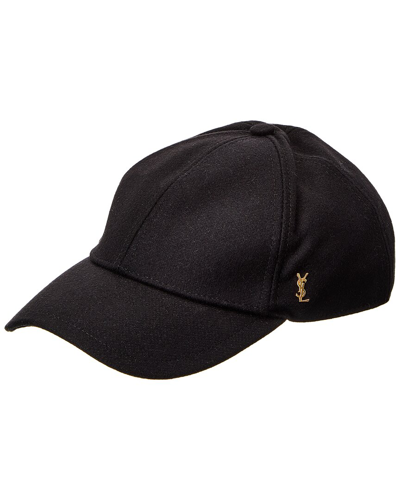 Shop Saint Laurent Cassandre Wool-blend Baseball Cap In Black
