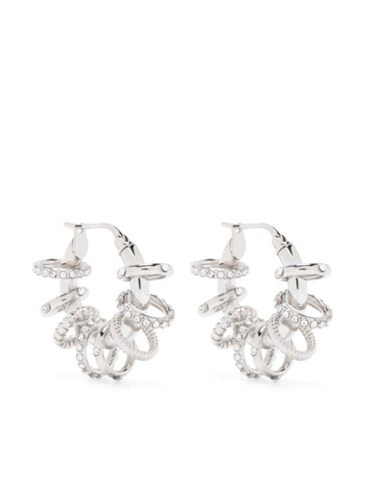 Shop Amina Muaddi Silver-tone Multi-ring Crystal Hoop Earrings