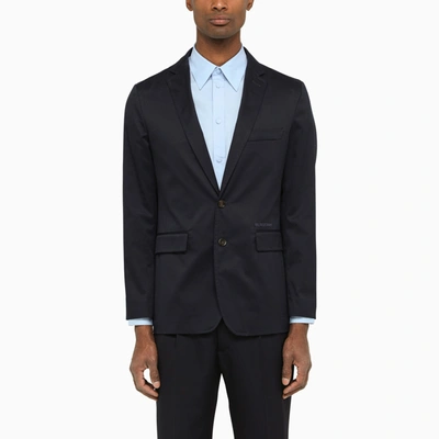 Shop Burberry Single Breasted Navy Cotton Jacket