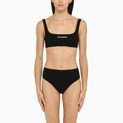 Shop Jil Sander Black Bikini Top With Logo