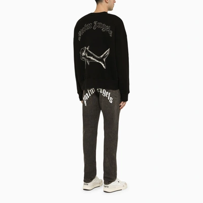 Shop Palm Angels Split Shark Crewneck Sweatshirt Black