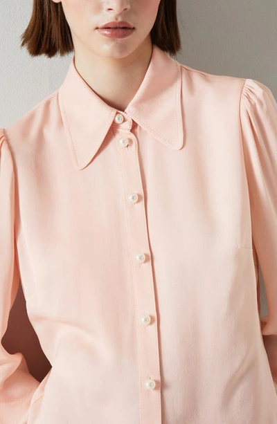 Shop Lk Bennett Sonya Long Sleeve Woven Top In Silver Pink