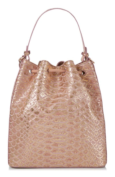 Shop Brahmin Marlowe Croc Embossed Leather Bucket Bag In Cashmere Pink