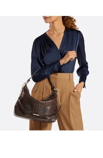 Shop Brahmin Heather Snake Embossed Leather Shoulder Bag In Nocturnal