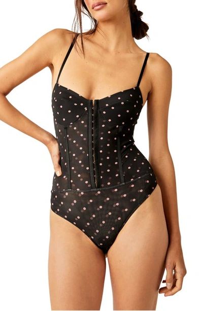 Shop Free People Intimately Fp Floral Mesh Bodysuit In Black Dot Combo