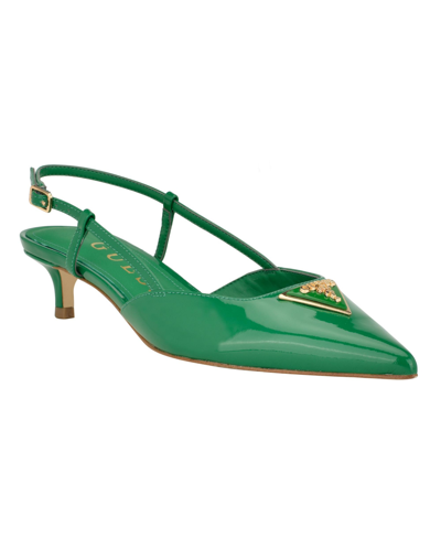 Shop Guess Women's Jesson Pointed Slingback Kitten Heel Mules In Green- Faux Patent Leather