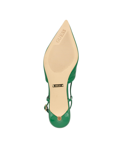 Shop Guess Women's Jesson Pointed Slingback Kitten Heel Mules In Green- Faux Patent Leather